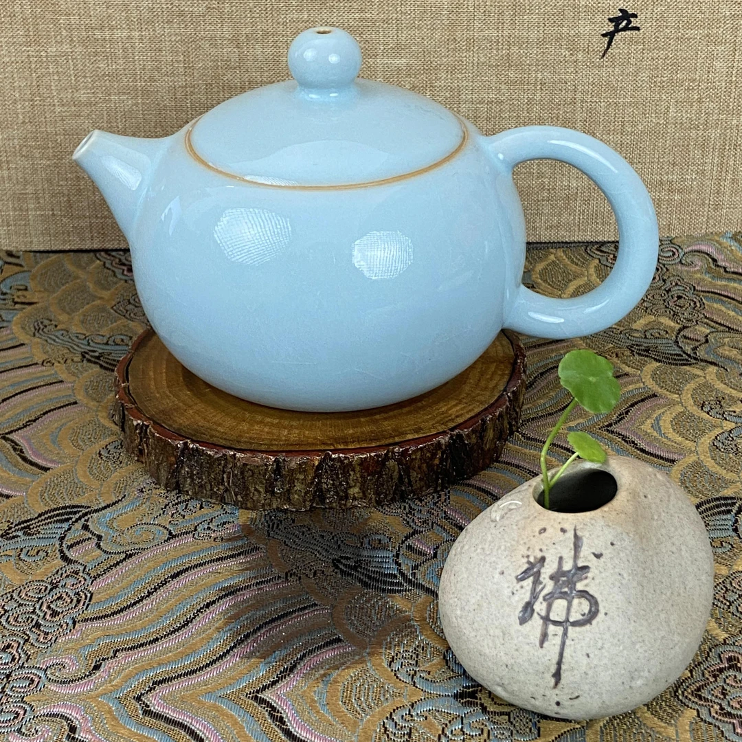 巧匠堂 原矿 原釉  原产地  天青汝瓷  大西施壶  支钉烧  纯手工