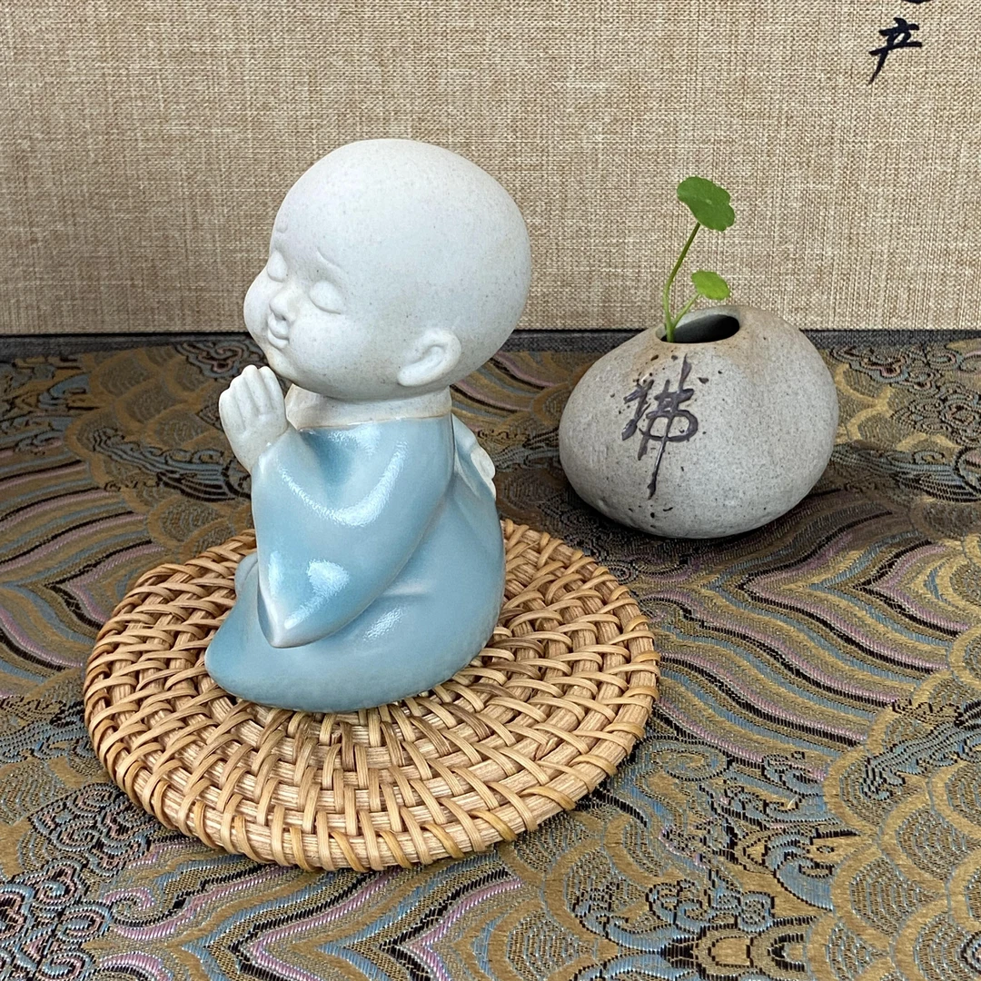 巧匠堂原矿原釉 原产地  仿古釉 汝瓷 小和尚茶漏  茶宠摆件 创意