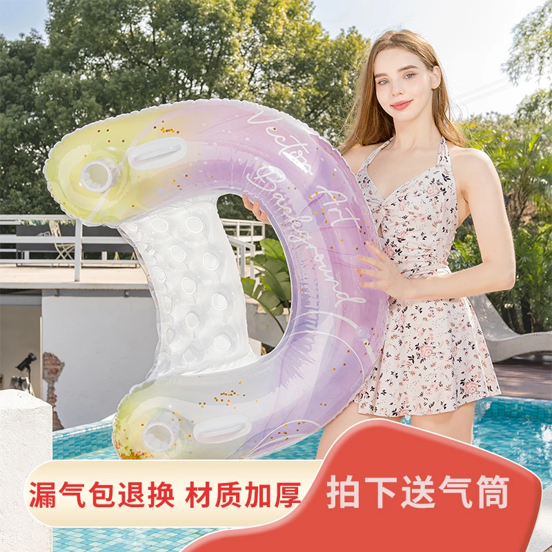 U型水上浮排 亮片水墨U型躺椅水上浮排沙发吊床加厚泳圈