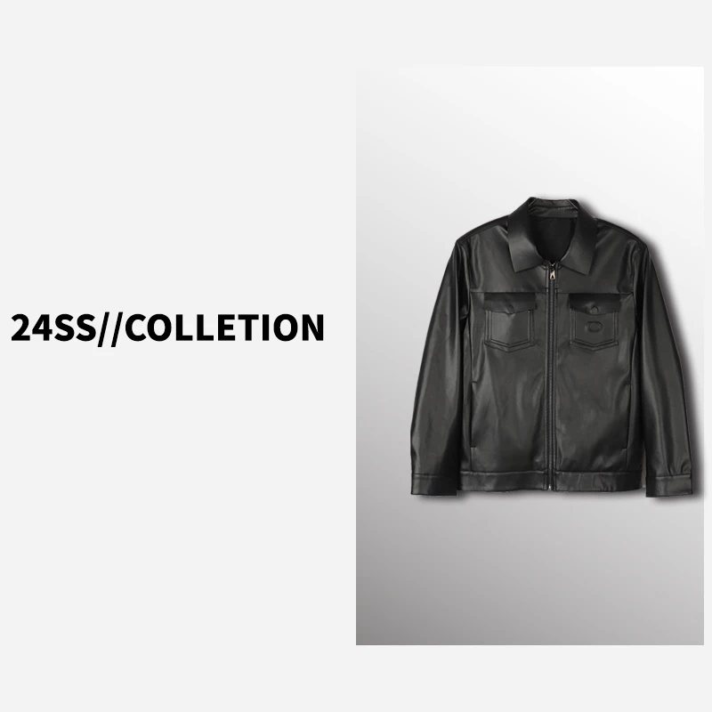 （字母皮衣）时尚休闲黑色男士百搭皮衣夹克