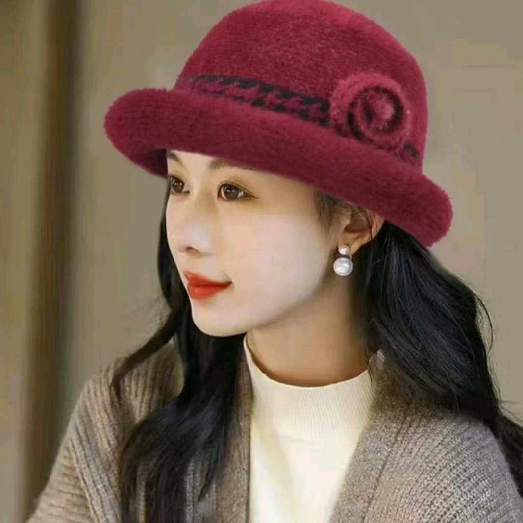 中老年人奶奶渔夫帽女妈妈盆帽老太太冬季双层加厚毛线帽老人帽