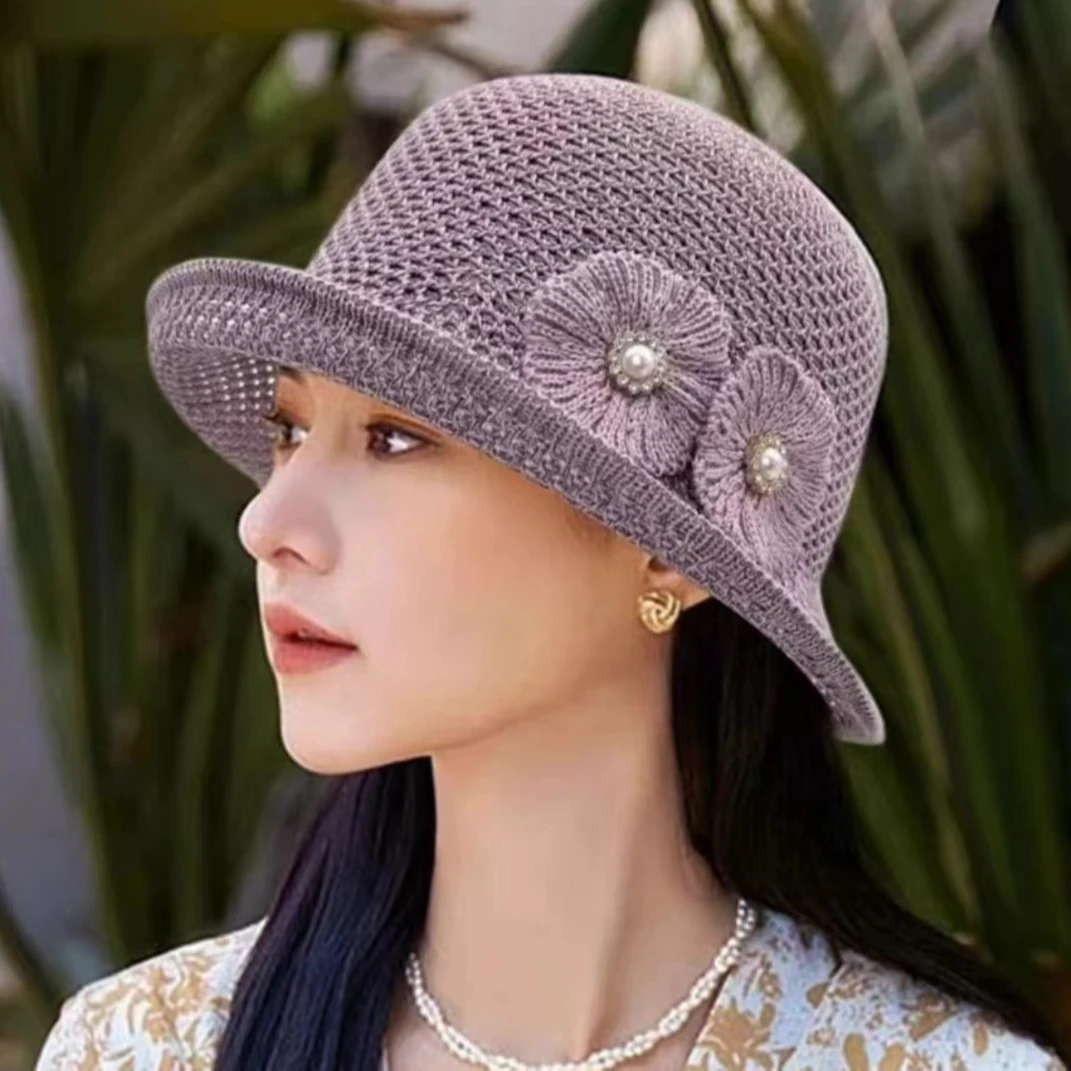 中老年女士春夏季新款遮阳帽百搭透气编织防晒帽旅游沙滩帽女轻奢