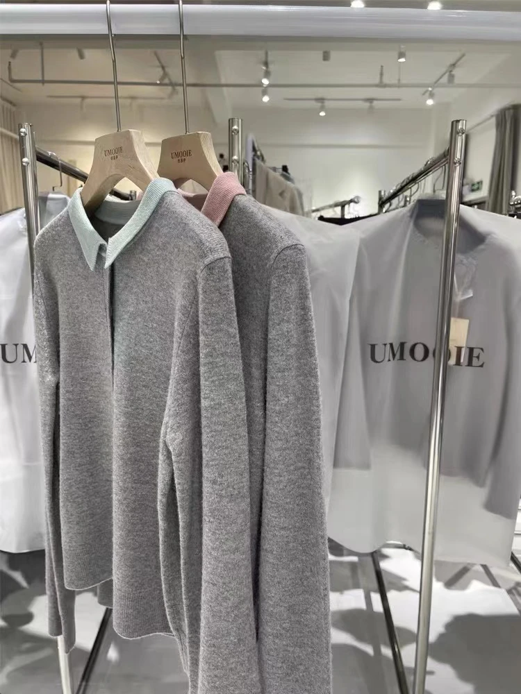 【美丽专享】POLO领拼色设计感小众羊毛针织开衫CH53065