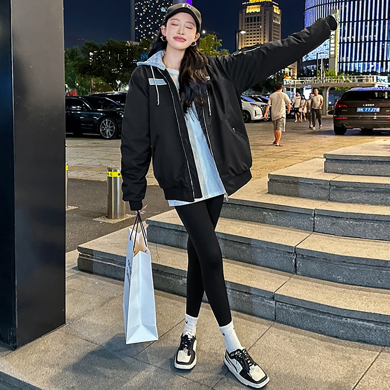 刺绣棒球服夹棉外套女春秋冬季加厚2025新款短款休闲黑色棒球服