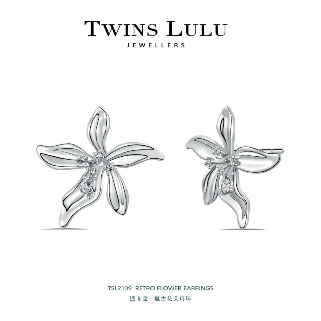 铜合金合成锆石耳饰 【官方正品】时尚气质复古花朵耳环TSL2109