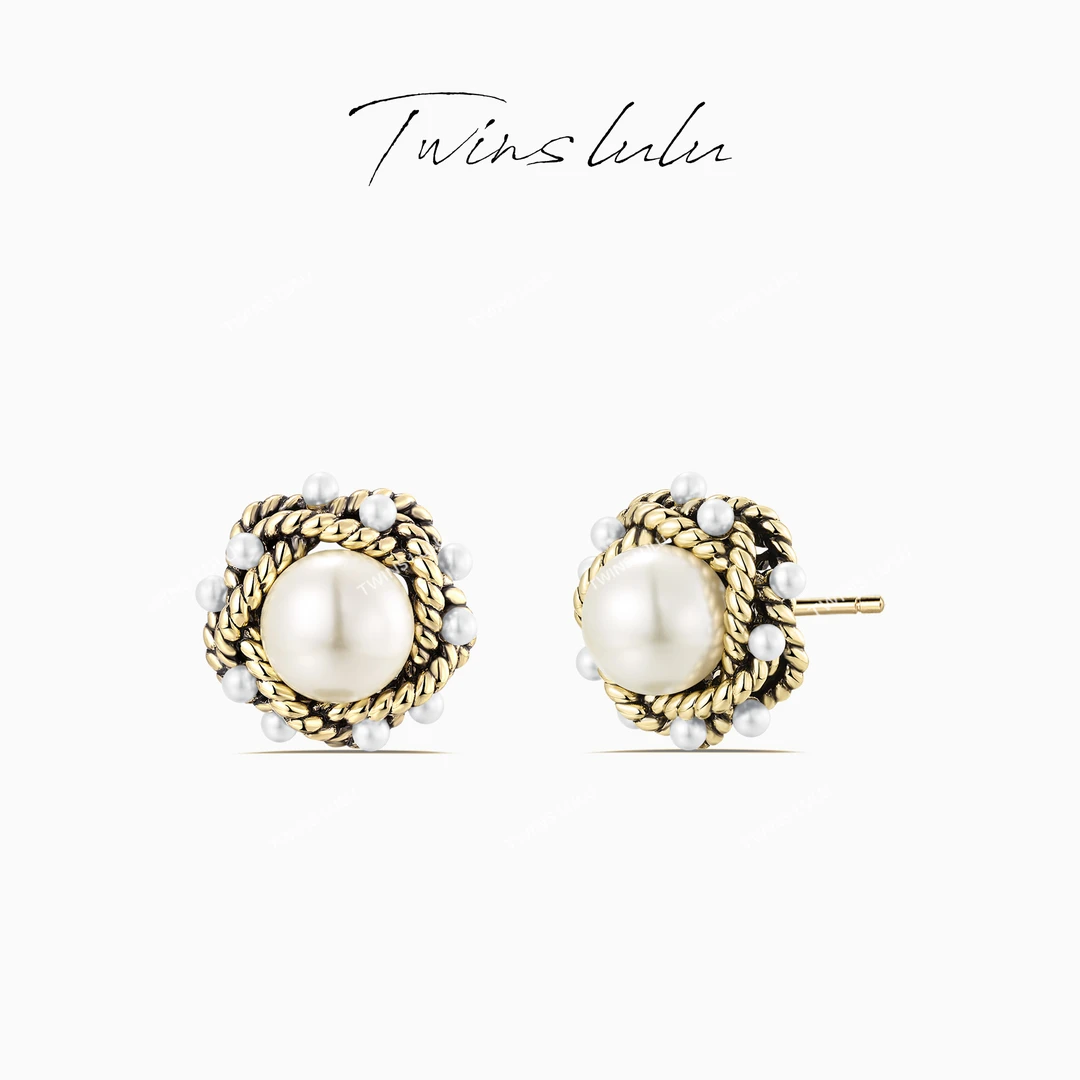 铜合金仿珍珠耳饰 法式优雅轻奢气质百搭缠绕重工珠珠耳环TSL1695