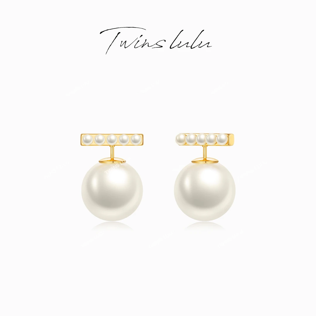 铜合金仿珍珠耳饰 法式气质手工简约风一字型珠珠耳环TSL517