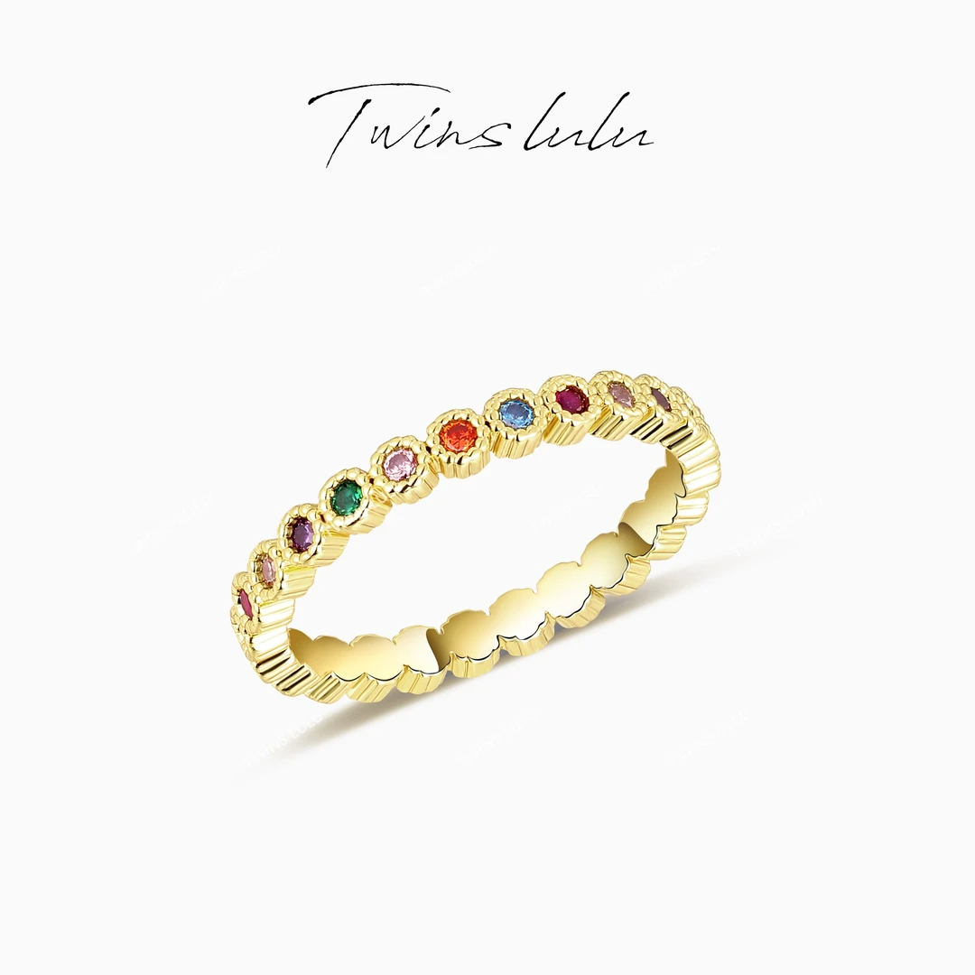 铜合金合成锆石戒指 时尚气质ins个性多彩镶嵌设计感戒指TSS7718