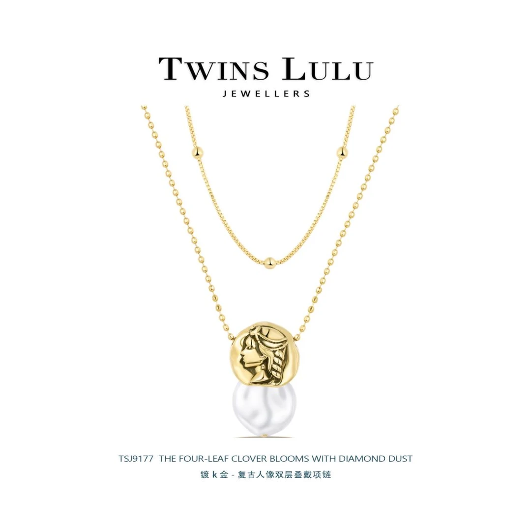 铜合金吊坠  轻奢双层叠戴花瓣珠小吊坠简约项链TSJ9177