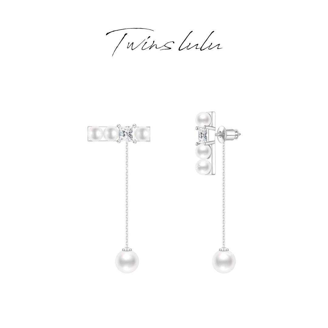 铜合金合成锆石耳饰 时尚简约百搭气质珠珠吊坠耳环TSL2279