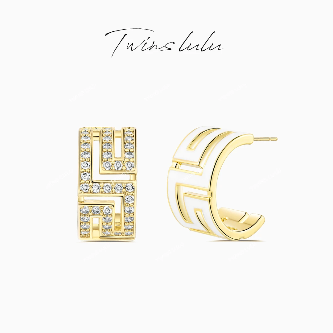 铜合金珐琅耳饰 日韩简约风ins半圈鸳鸯镶嵌耳圈银针耳环TSL241