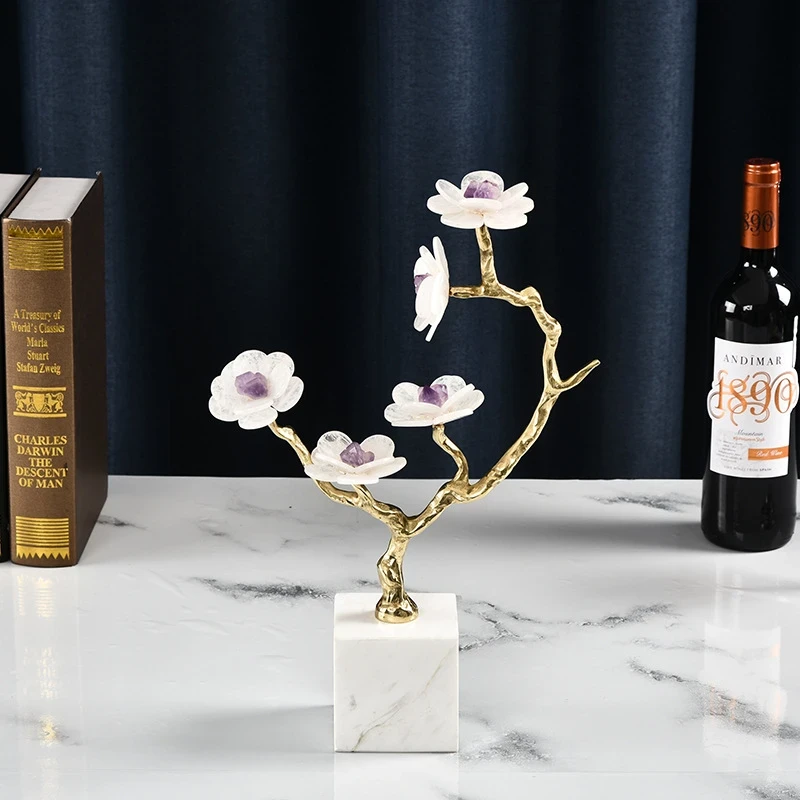 轻奢现代金色树枝紫水晶摆件样板间客厅玄关柜酒柜装饰摆设装饰品