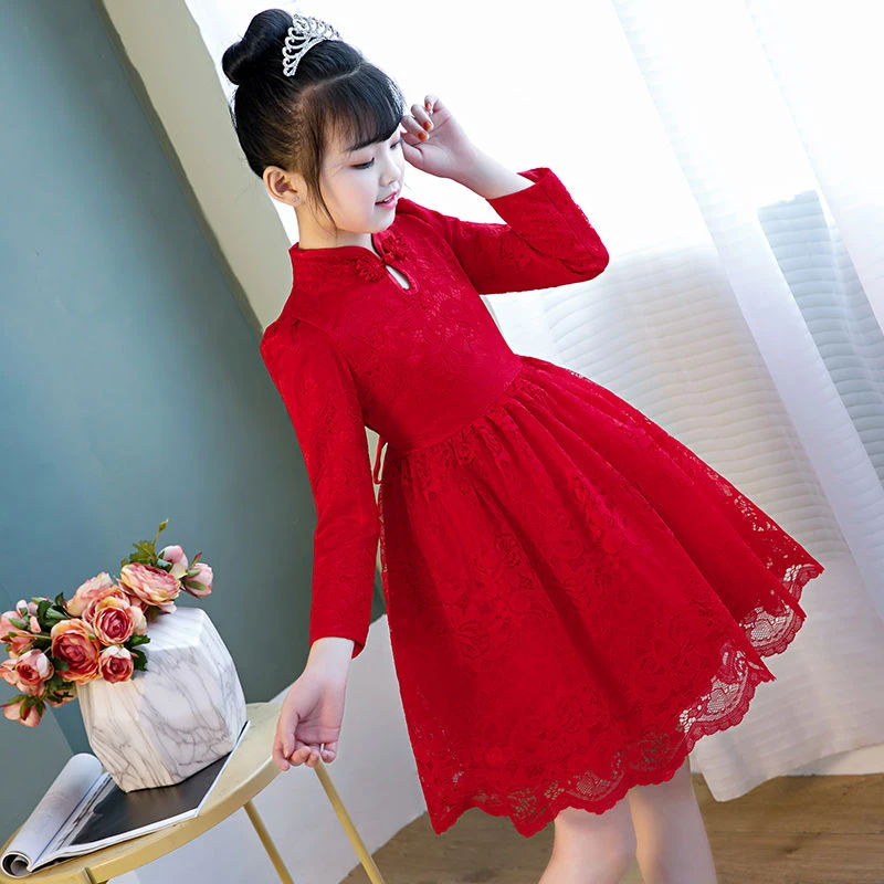 女童连衣裙秋装旗袍小女孩中国风秋冬新款洋气公主裙加绒