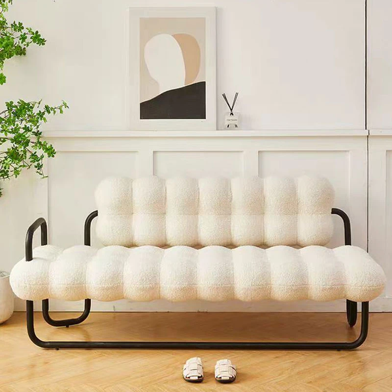 奶油风棉花糖布艺沙发小户型客厅网红羊羔绒直排沙发极简法式布艺