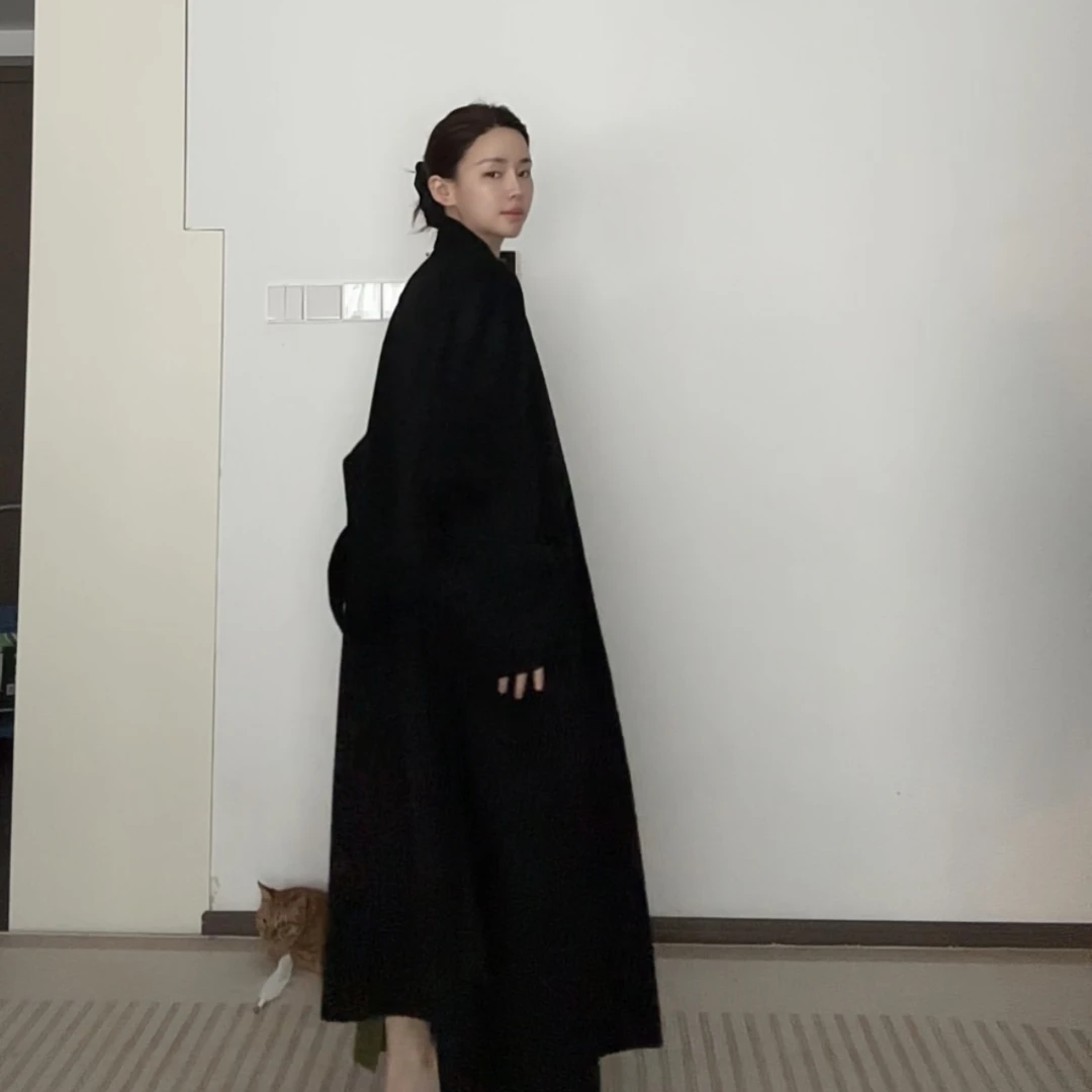 韩版时尚百搭羊绒宽松毛呢大衣长款加厚保暖双面TY24W158秋冬季