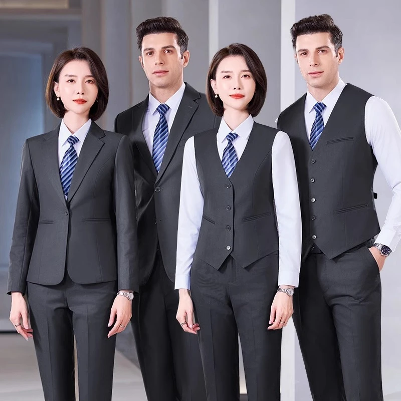 灰色西装工装男女职业装单扣商务正装教师售楼部销售西装工作服