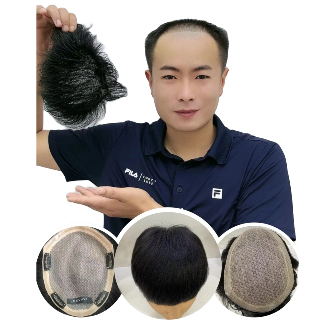 (网旋)真人发手工钩织男士无痕补发假发隐形生物边透气私人订制