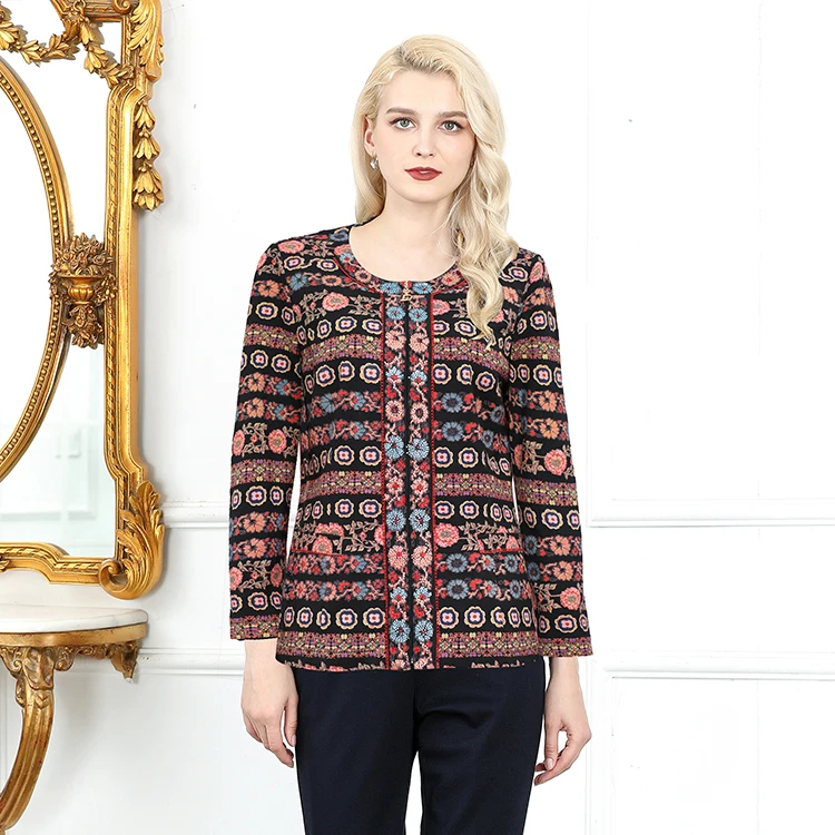 千瑶CIAO高端优雅春秋装红色洋气花长袖专柜正品高贵针织衫妈妈装