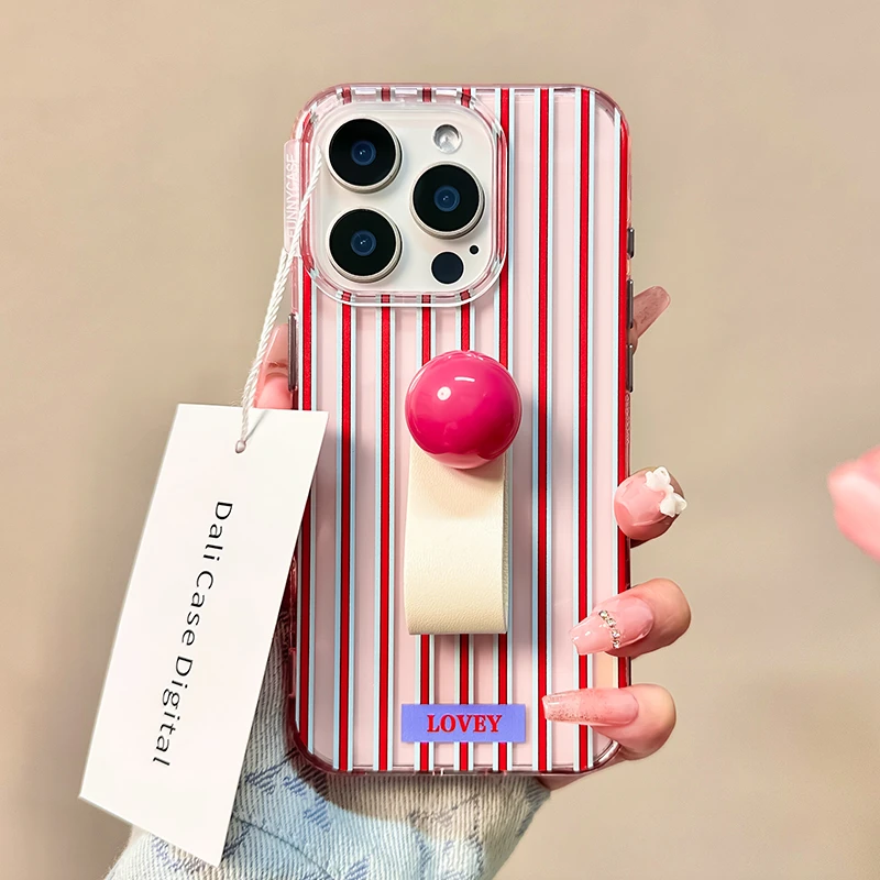 ins简约条纹苹果15手机壳iphone14新款全包13p女生爆款小众指环扣