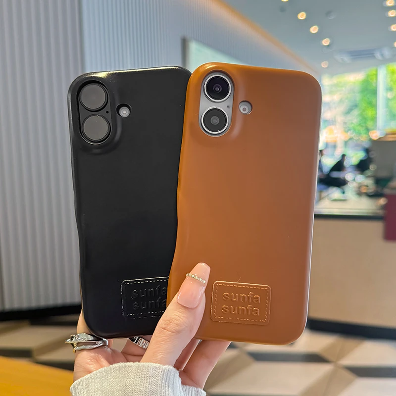 适用苹果16手机壳iPhone15高级感14外壳亮面皮纹个性全包防摔13新