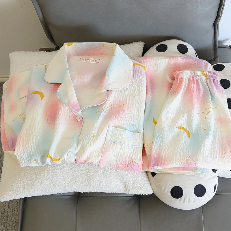 夏季短袖睡衣2件套韩版甜美可爱开衫女士家居服