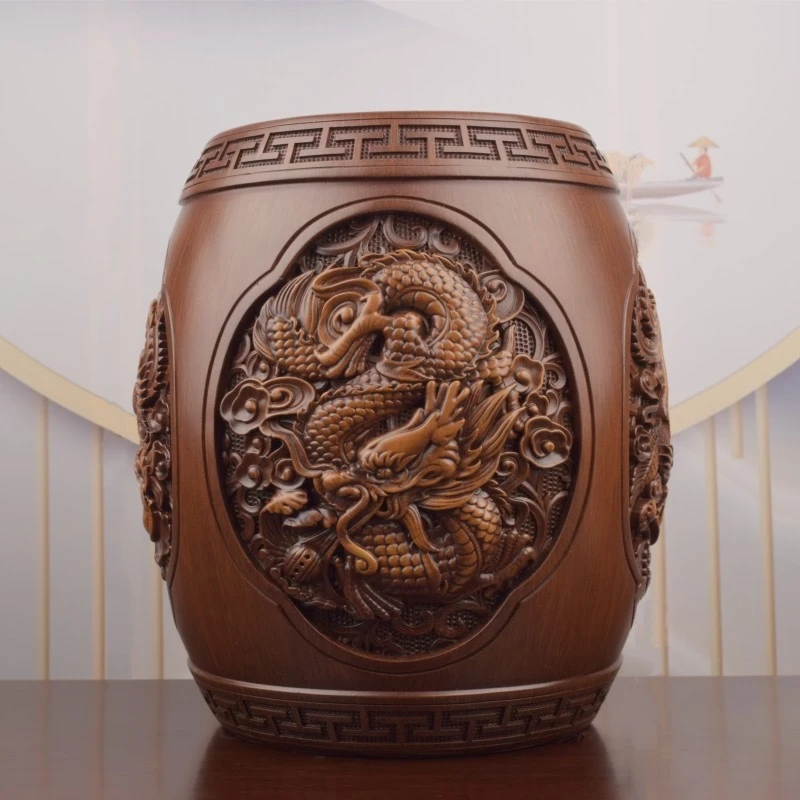 龙凤呈祥鼓凳大号中式装饰工艺品可坐人可做为摆件（长27宽27高32）