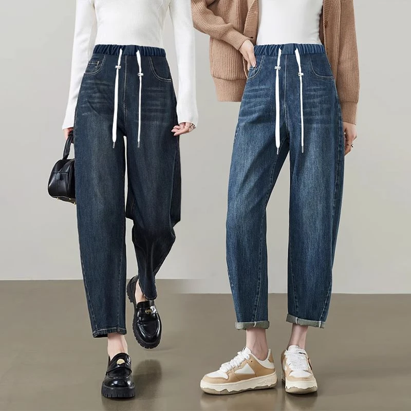 孕妇牛仔裤春季网红新款老爹裤外穿时尚弹力春秋抽绳香蕉裤子外穿