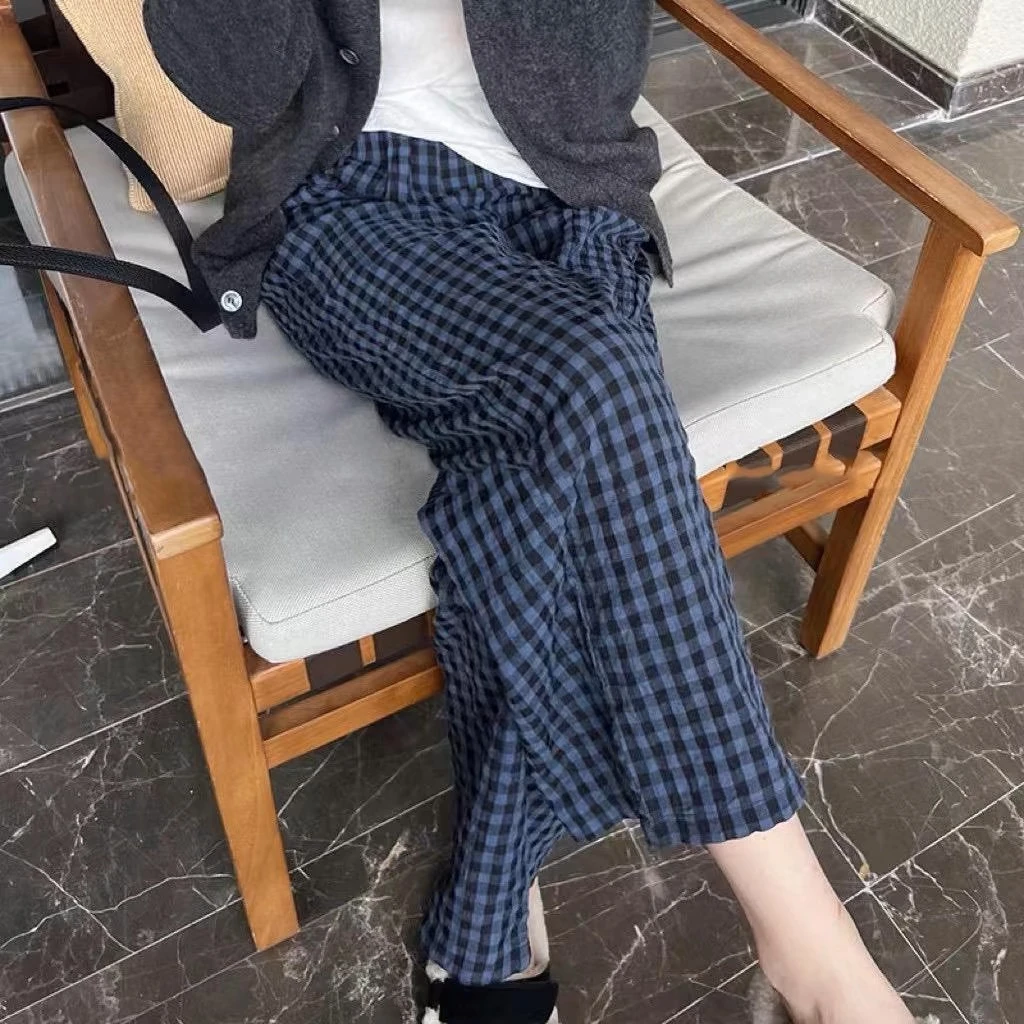 【果莉吖专属】夏季透气薄款格子裤 宽松休闲显瘦百搭休闲哈伦裤