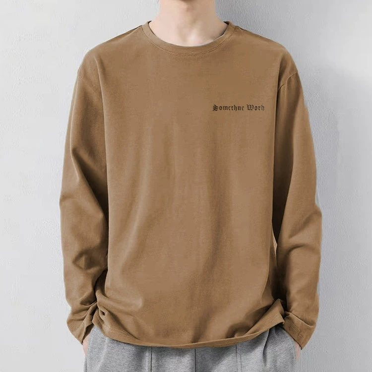 重磅纯棉长袖t恤男潮牌ins简约字母印花体恤宽松内搭潮流打底衫男