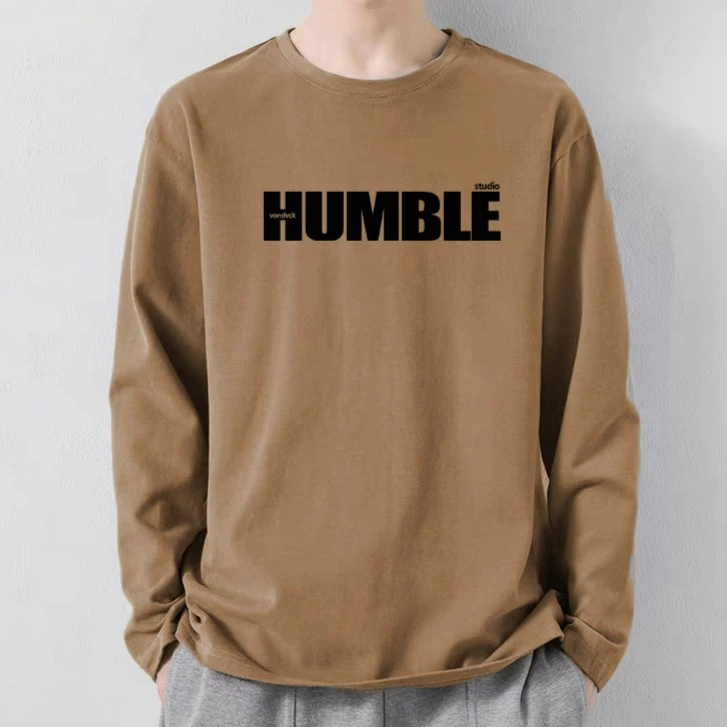 270克重磅纯棉男士长袖t恤潮牌休闲字母印花体恤潮流圆领打底衫男