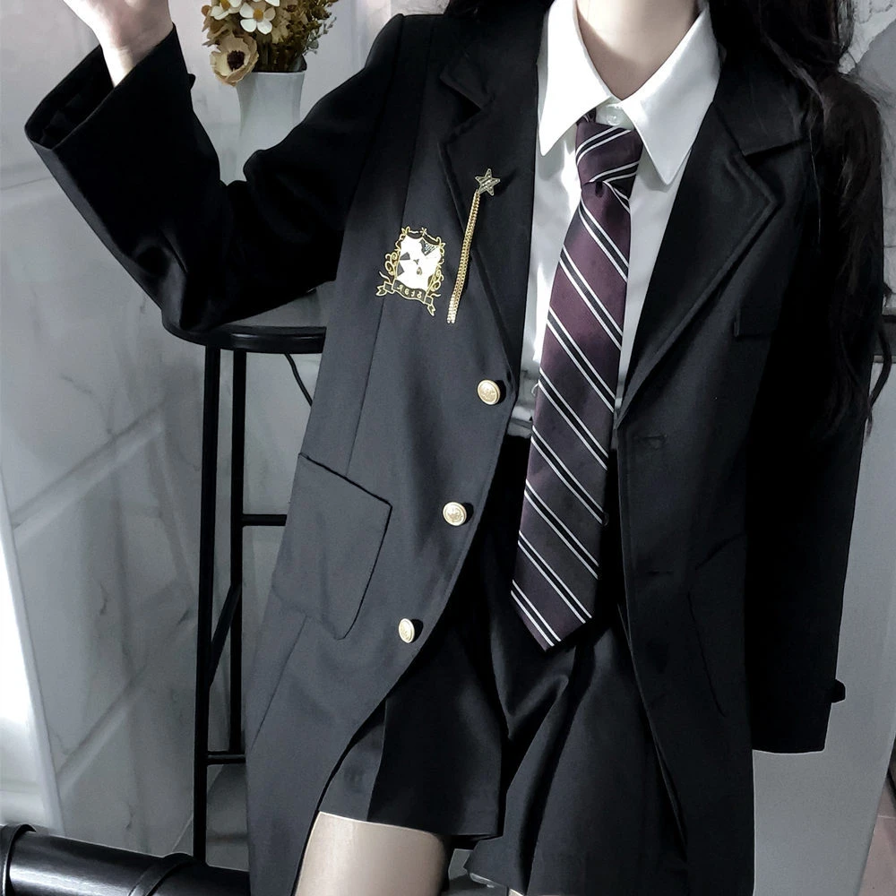 现货【时光沙漏】原创长款西服套装学院风三件套jk西装学生班服外套