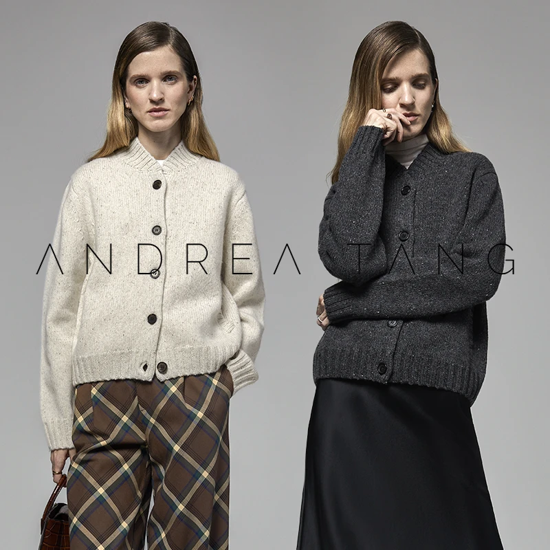 Andrea Tang｜开衫 FLAVIA｜美丽诺羊毛复古棒球夹克宽松毛衣外套