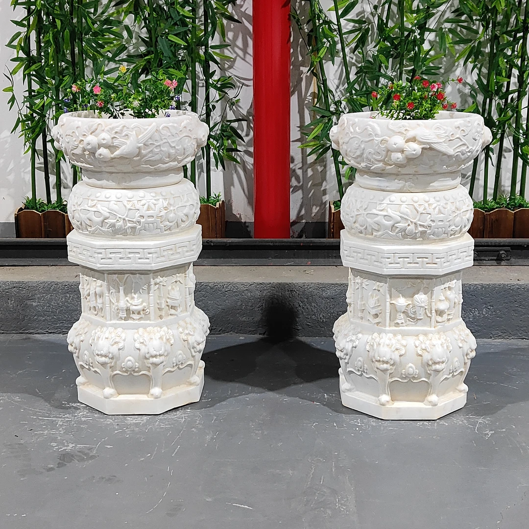 （聚达精选）石雕花盆八宝花墩石墩，汉白玉复古。包邮不含卸货和摆放
