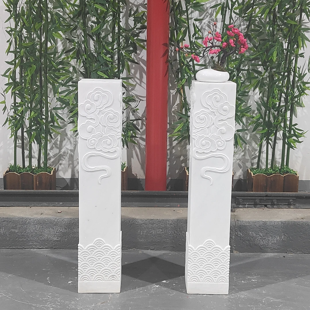 汉白玉祥云花纹石柱中式禅雅整石雕刻工艺精美包邮不含卸车和摆放