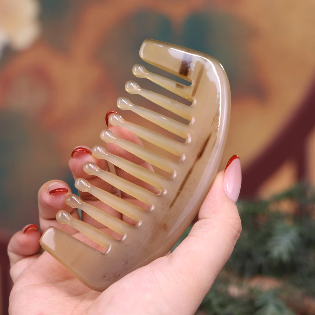 【非遗】天然白水牛角黑金刚高端材质包包梳  一物一拍