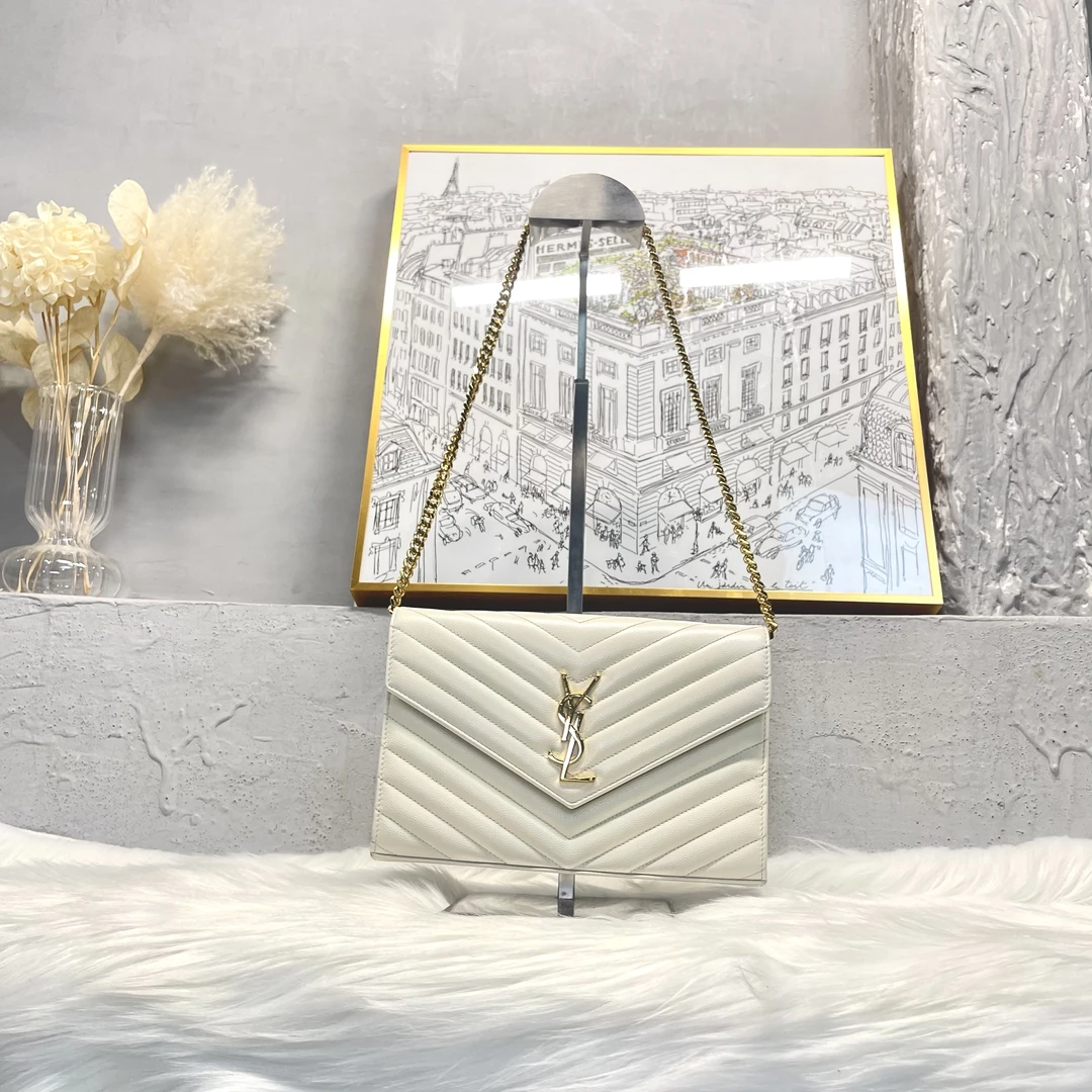 95新  何为奢侈/ YSL 信封包白金 中号 鱼子酱 /KX7361