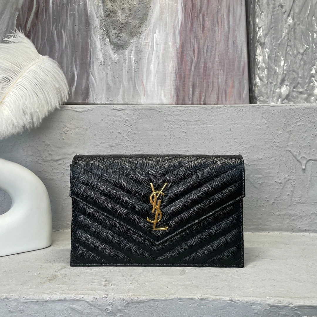 95新  何为奢侈/YSL 信封包 黑金 小号 鱼子酱/KX6964