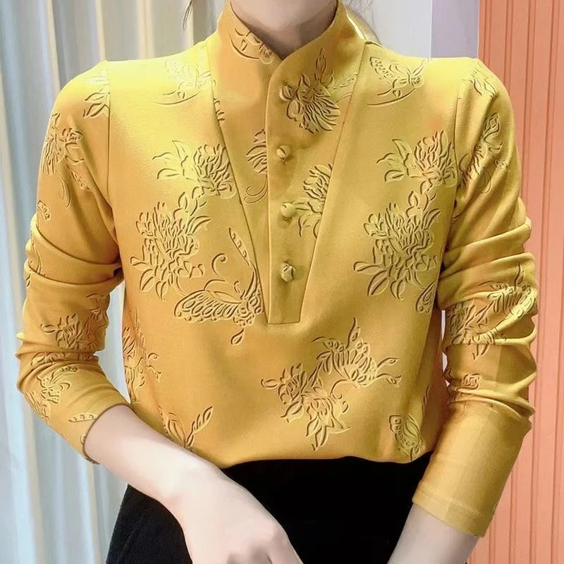 女装洋气新款潮流双面绒长袖打底立领印花新款时尚女士保暖上衣