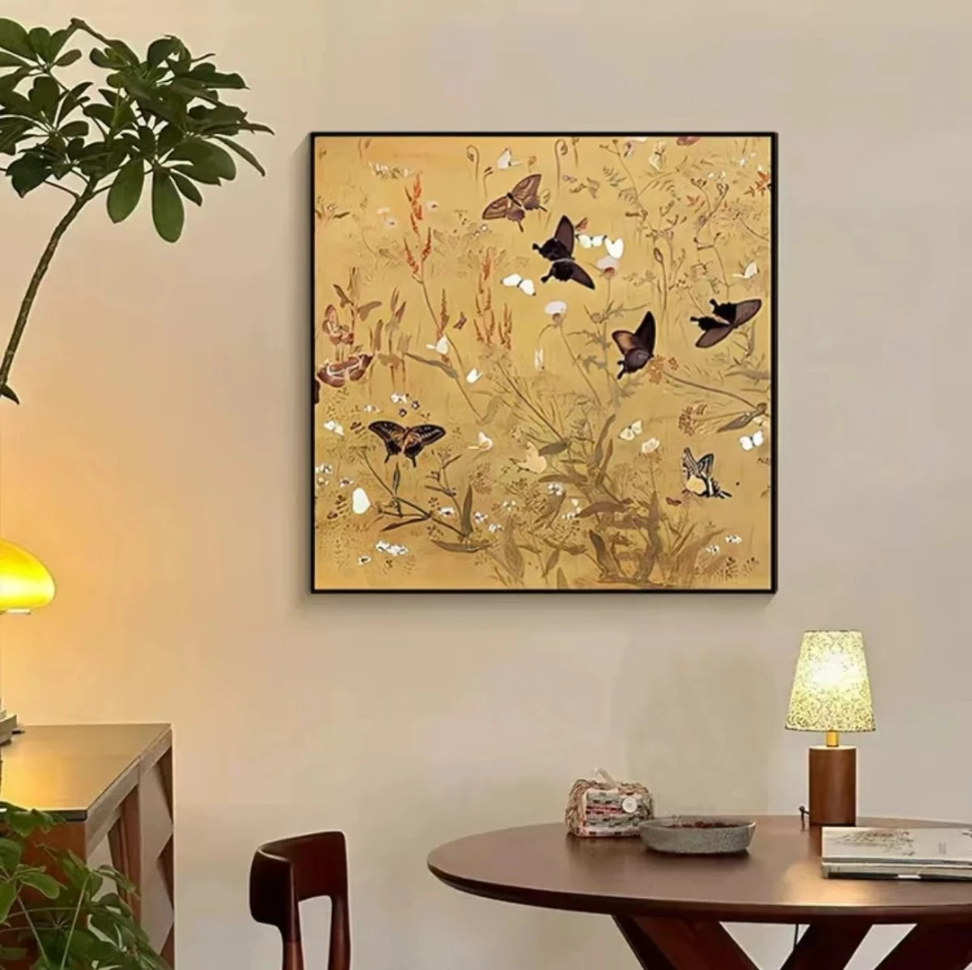 《百蝶图》新中式中古风蝴蝶餐厅装饰画客厅背景墙挂画复古挂画