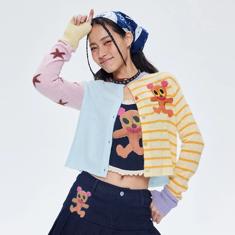 【奥体自播】 MOF初夏薄款艺术家原创拼色针织开衫毛衣开衫外套