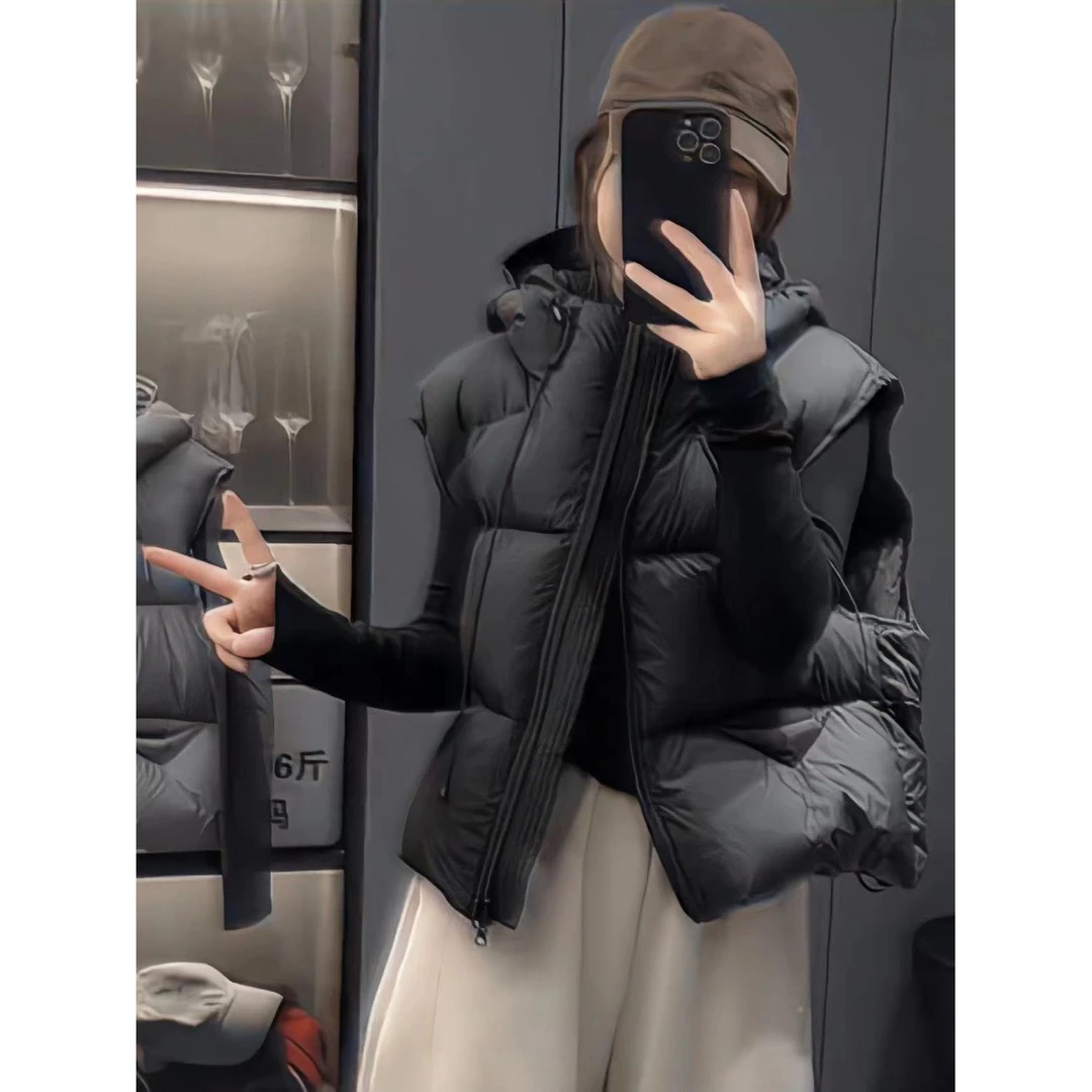 2024秋冬季新款韩版法式ins时尚外套宽松保暖款姐短款连帽马甲女