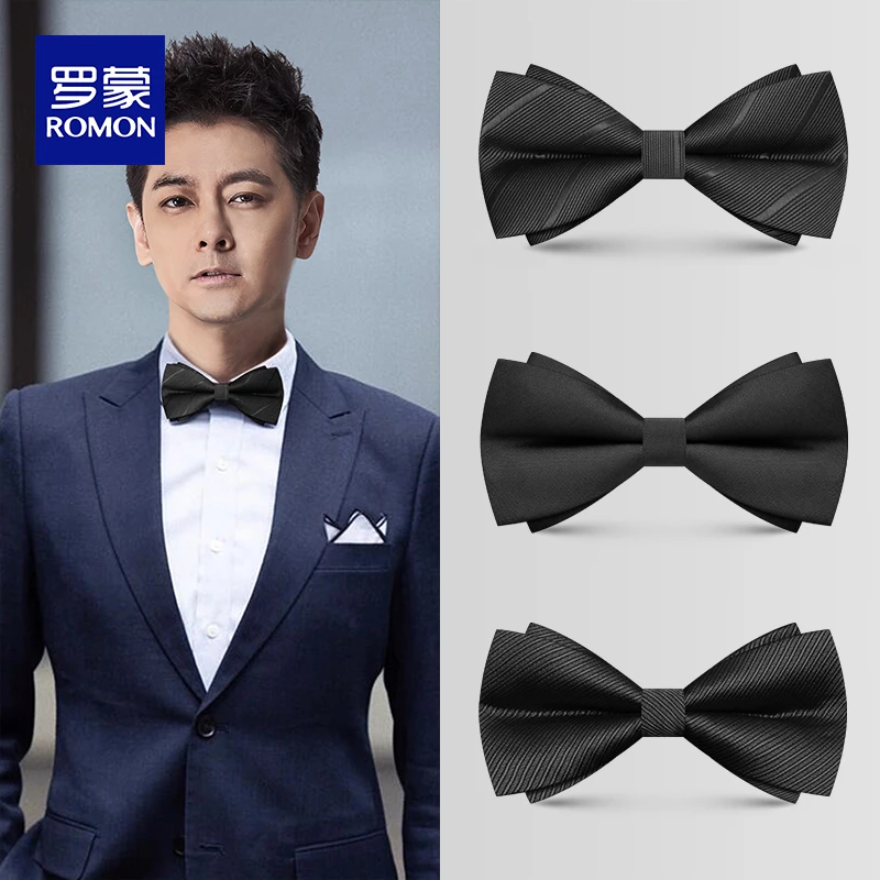 Romon/罗蒙领结婚礼男正装纯色西装衬衫新郎领带黑色伴郎蝴蝶结潮