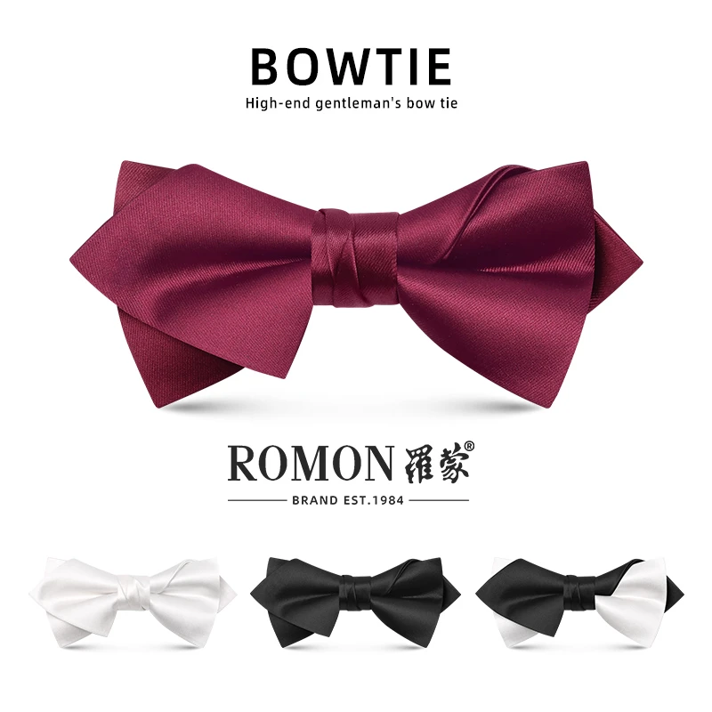 Romon/罗蒙红色领结男结婚新郎伴郎婚礼兄弟团纯色高档蝴蝶结潮