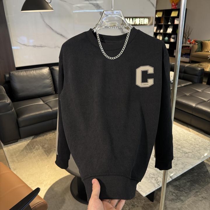 男士新款休闲卫衣男款长袖时尚百搭打底黑色宽松圆领情侣潮流加绒