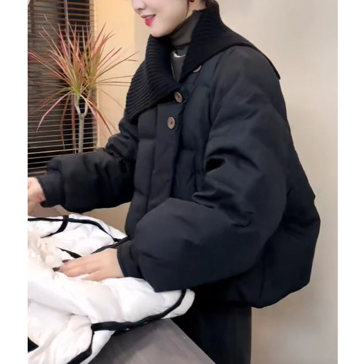 冬季韩系穿搭棉服2025新款高级感超好看短款加厚黑色铺棉衣外套