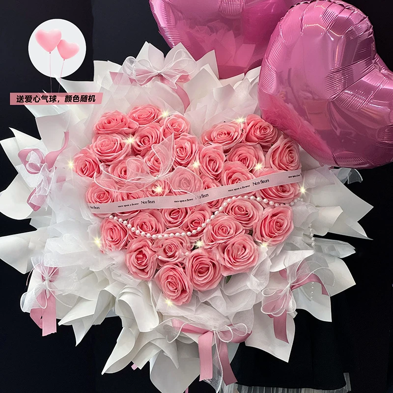 【粉色浪漫】33朵粉玫瑰冬日玫瑰花束生日花束鲜花送爱人女友配送小时达同城配送生日告白小时达