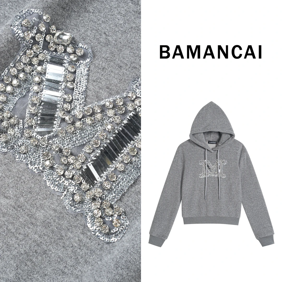 Bamancai-冬季新款重工时尚百搭连帽加绒韩版ins卫衣