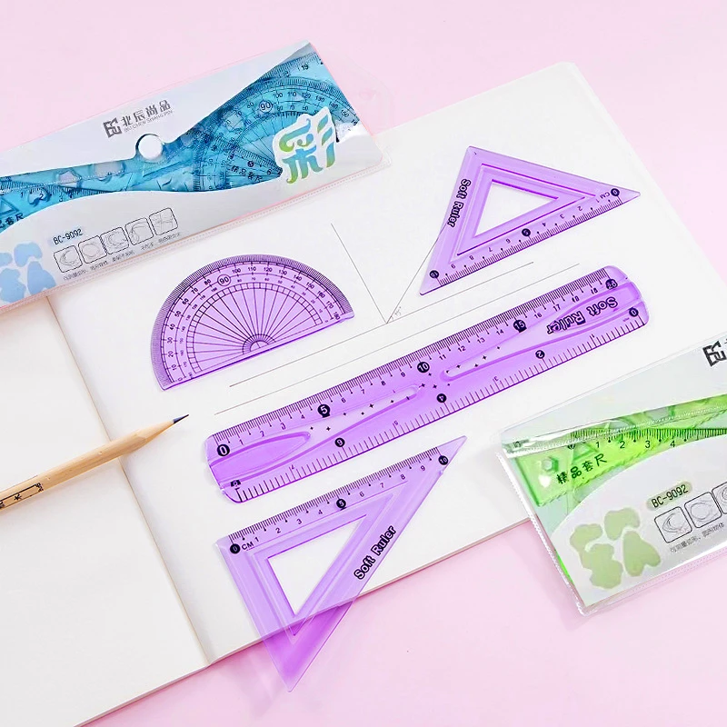 软尺小学生多功能尺子直尺三角尺量角器套尺套装创意文具绘图工具