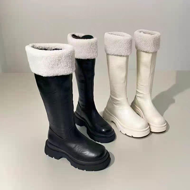 小众设计厚底加绒长筒靴女骑士靴保暖雪地靴