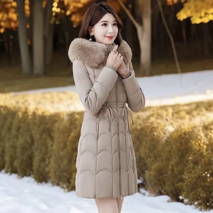 2025新款棉服女冬季中长款韩版修身大毛领加厚棉衣外套脱卸帽棉袄